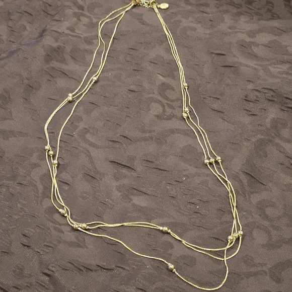 Liz Claiborne Womens Gold Tone Necklace. Long, Chained And Beaded. Signed. - Picture 1 of 6